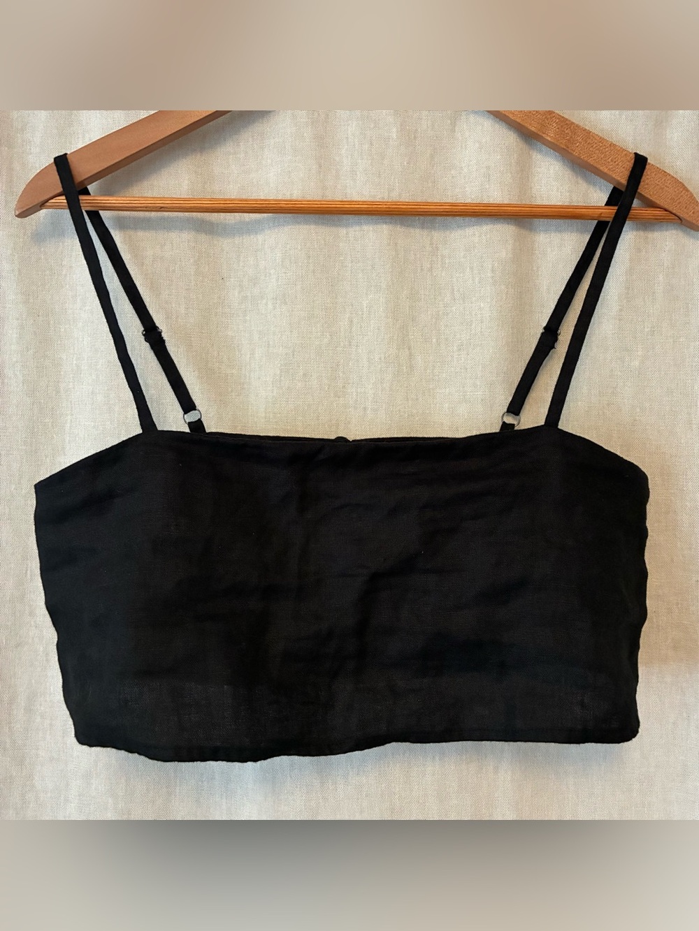 Reformation Black Square-Neck Cropped Camisole 100% Linen